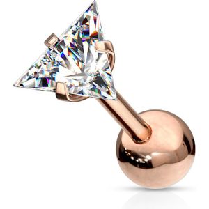 Gekleurde oorpiercing met heldere driehoekig kristal top – Rosé Goud – 4 mm