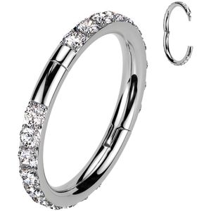Titanium Segment Ring met Haaksluiting en Steentjes aan Beide Kanten - Zilver - 1.2 mm - 9 mm