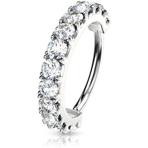 Gekleurde buigbare piercing ring met twaalf gekleurde kristallen – 1.0 mm – Zilver