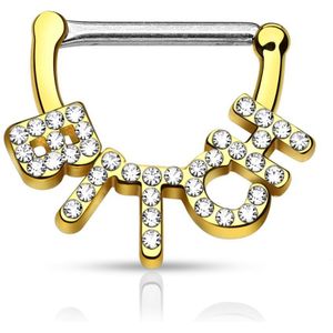 Tepel clicker met 'BITCH' in kristallen - 1.6 mm - goud