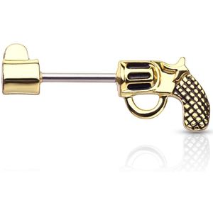 Gekleurde tepel piercing in vorm van revolver
