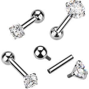 Intern geschroefde Kraakbeen Stud met Prong Set Kristal - 1.2 mm - 6 mm - 3 mm