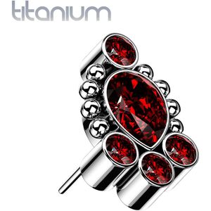 Massief Titanium Threadless Top met Vijf Gekleurde Steentjes en Kralen - Zilver - Red