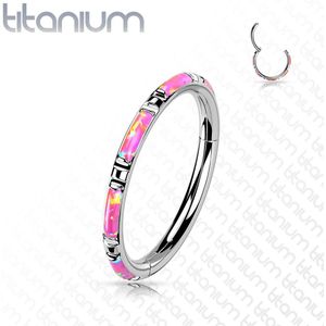 Gekleurde Titanium Segmentring Belegd met Vlakken Opaal Steen - Zilver - 8 mm - Roze