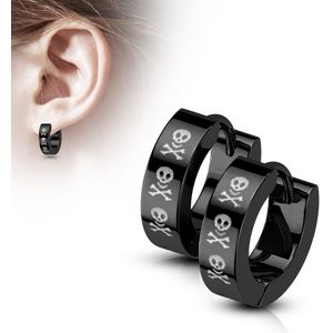 Zwarte Huggie Oorbellen met 3 Skulls en Botten