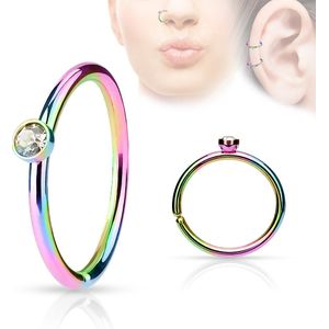 Piercing ring met klein kristal - titanium plated - regenboog