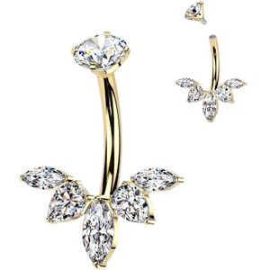 Intern Geschroefde Titanium Navelpiercing met Markies Geslepen Waaier Design - Goud