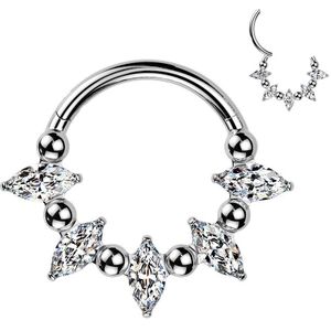 Titanium Segment Ring met Markies Geslepen Kristalletjes en Kleine Balletjes - Zilver - 10 mm