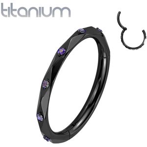 Gekleurde Titanium Segmentring met Ruitvormige Ring Afwerking Heldere Steentjes - Zwart - 10 mm - Regenboog