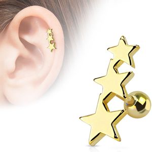 Helix piercing met drie gouden sterren