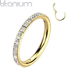 Gekleurde Titanium Segmentring Belegd met Gekleurde Vierkante Steentjes - Goud - 8 mm