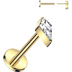 Threadless Titanium Labret met Kite Geslepen Opaal of Gekleurde Steentjes - Goud - Helder