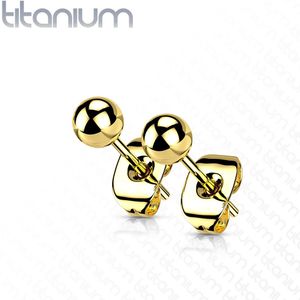 Setje Massief Titanium Oor Studs met Balletje - 3 mm - Goud