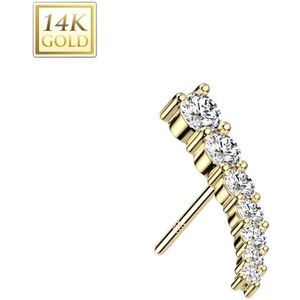 14 Karaats Gouden Threadless top met sierlijke lijn kristallen - Goud