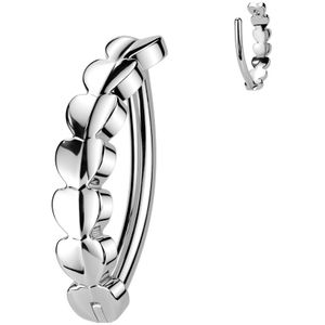 Titanium Navelpiercing met Rij van Hartjes en Scharniersluiting - Zilver