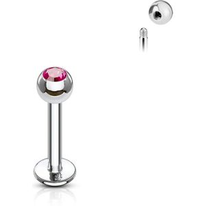Chirurgisch Stalen Labret met Steentje - 1.2 mm - 8 mm - 3 mm - fuchsia