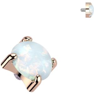 Intern geschroefde Titanium Topje met Synthetisch Opaal Steentje - Rose Goud - 2 mm - Wit
