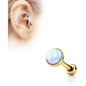 Tragus piercing met platte opaal steen - 5 mm - Goud