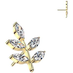 Threadless Titanium Topje met Blaadje van Markies Geslepen Steentjes - Goud