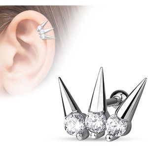 Helix piercing met drie spikes met kristallen