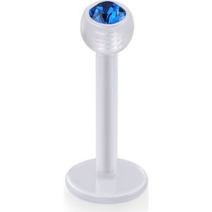 Acryl labret met gekleurd kristal in top bal - 8 mm - 3 mm - blauw