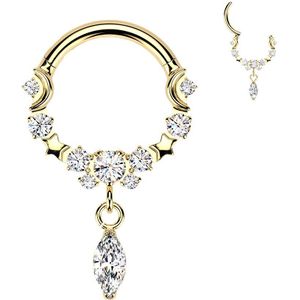 Titanium Segment Ring met Maantjes en Sterretjes en Hangend Markies Geslepen Steentje - Goud - 8 mm