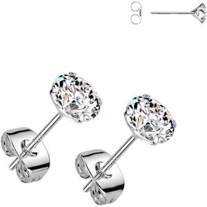 .925 Zilveren Oorknopjes met Rond Kristalletje - Zilver - 5 mm