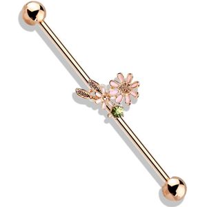 Gekleurde industrial barbell met gekleurde bloemen en bladeren - Rosé Goud