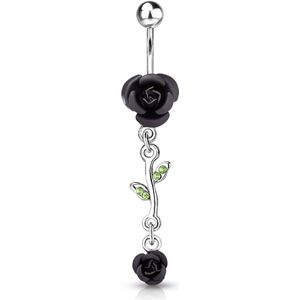 Navelpiercing met gekleurde roosjes - Zwart