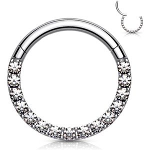 Gekleurde piercing ring met vast segment en kristallen zijde - 1.2 mm - 10 mm - Zilver