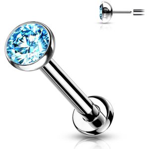Titanium Threadless Labret Stud met Bezet gezette top – 1.2 mm – 6 mm – 3 mm – Aqua