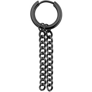 Een gekleurde piercing ring met lange ketting hangers - Zwart
