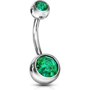 Navelpiercing met steentje in elk balletje - 11 mm - 5 & 8 mm - Emerald