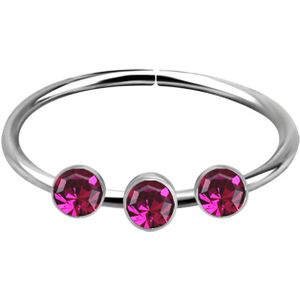 Piercing ring van .925 sterling zilver met 3 kristallen als top – Fuchsia