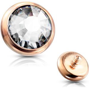 Intern geschroefde piercing disc top met bezel set kristal – 1.6 mm – Rosé Goud – 3 mm