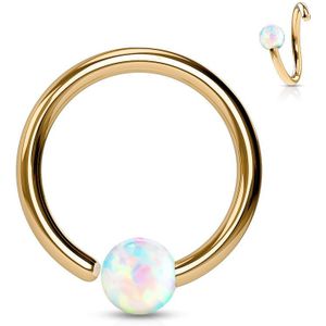 Rosé vergulde piercing ring met vast wit Opaal steentje - 0.8 mm - 8 mm - 2 mm