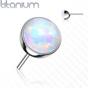 Massief Titanium Threadless Top met Gekleurde Opaal Steen - Zilver - Opaal Wit - 2.5 mm