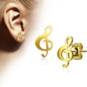Paar gouden oorbellen met muziek sleutel