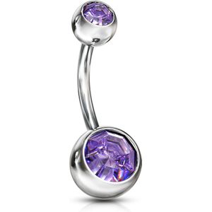 Navelpiercing met steentje in elk balletje - 11 mm - 5 & 8 mm - Tanzanzite