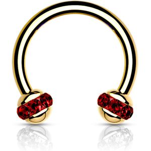 Goudkleurige Circular Barbells met kristallen rij in balletjes - Red
