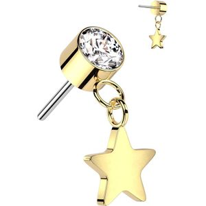 Threadless Titanium Top met Hangende Ster en Bezel Set Kristal - Goud