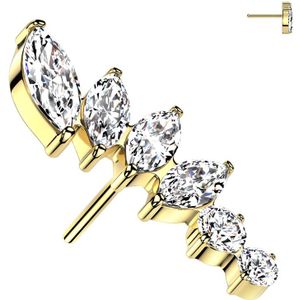 Threadless Titanium Waaier Top met Aflopende Kristalletjes - Goud