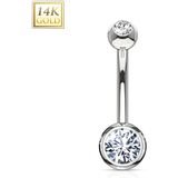 Wit gouden navelpiercing met helder kristal in balletjes – 1.6 mm – 10 mm – 5 & 7 mm