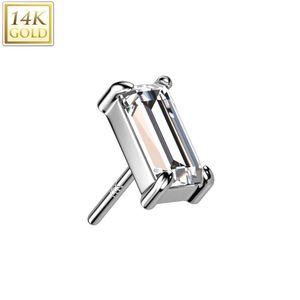 14kt. Gouden Threadless Top met Rechthoekige Heldere/Opaal Steen - Wit Goud - Helder