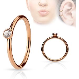 Piercing ring met klein kristal - rosé goud verguld - rosé goud