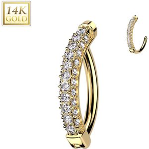 14k.Gouden Hinged Navelpiercing met Drie Rijen met Steentjes - Goud