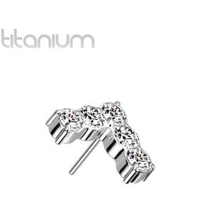 Massief Gekleurde Titanium Threadless Chevron Top Belegd met Gekleurde Steentjes - Zilver - Helder