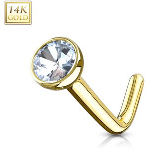 14K. gouden neus stud met rond gekleurd kristal - 1.0 mm