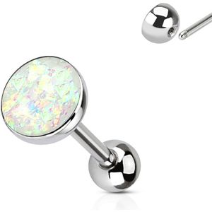 Tongpiercing met wit glitter Opaal balletje