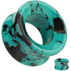 Zwart en Turquoise Gevlekte Saddle Fit Tunnel van Synthetisch Steen - 14 mm